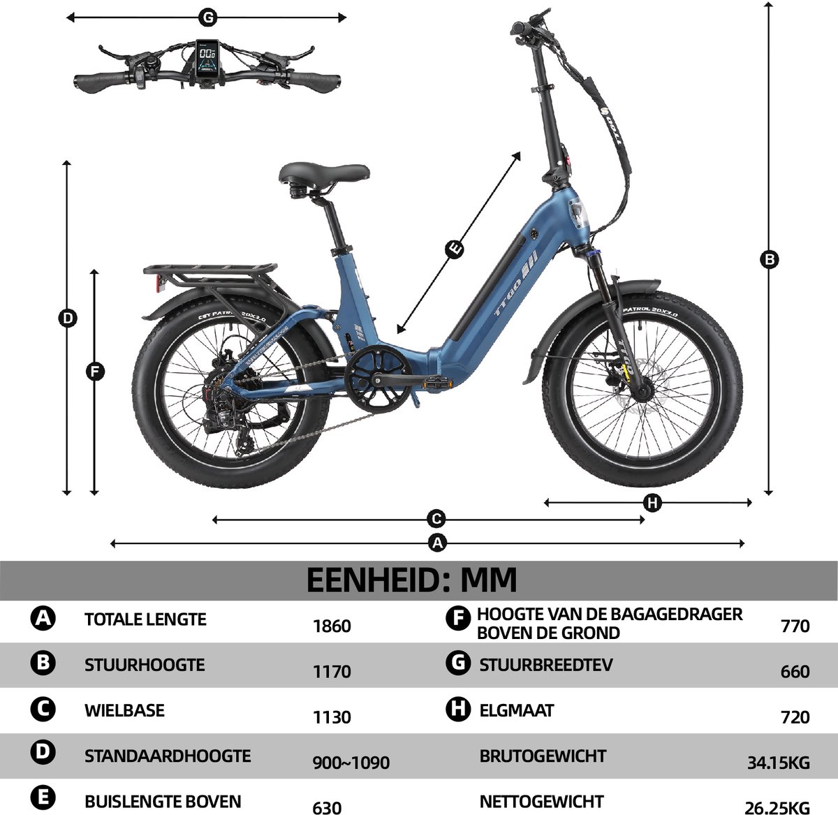 TTGO F7 Elektrische Fiets - 20 Inch Banden - 48V15Ah Accu - Max Snelheid 25km/u thumbnail 5