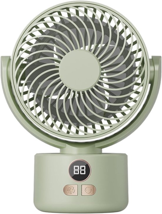 Mini bureau ventilator USB oplaadbaar 3600mAh 3 snelheden 360° zwenkend draagbaar lichtgroen