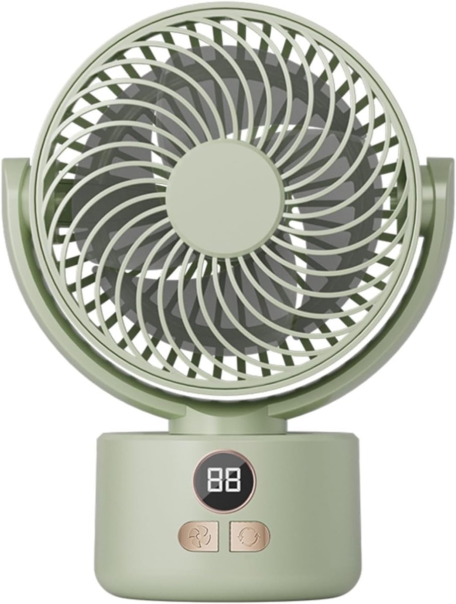 Bureau ventilator – Mini ventilator – USB ventilator – 3600 mAh – 3 snelheidsstanden – Automatisch zwenkend – Draagbare ventilator voor thuis, kantoor camping – 15 x 8,5 x 20 cm – Lichtgroen