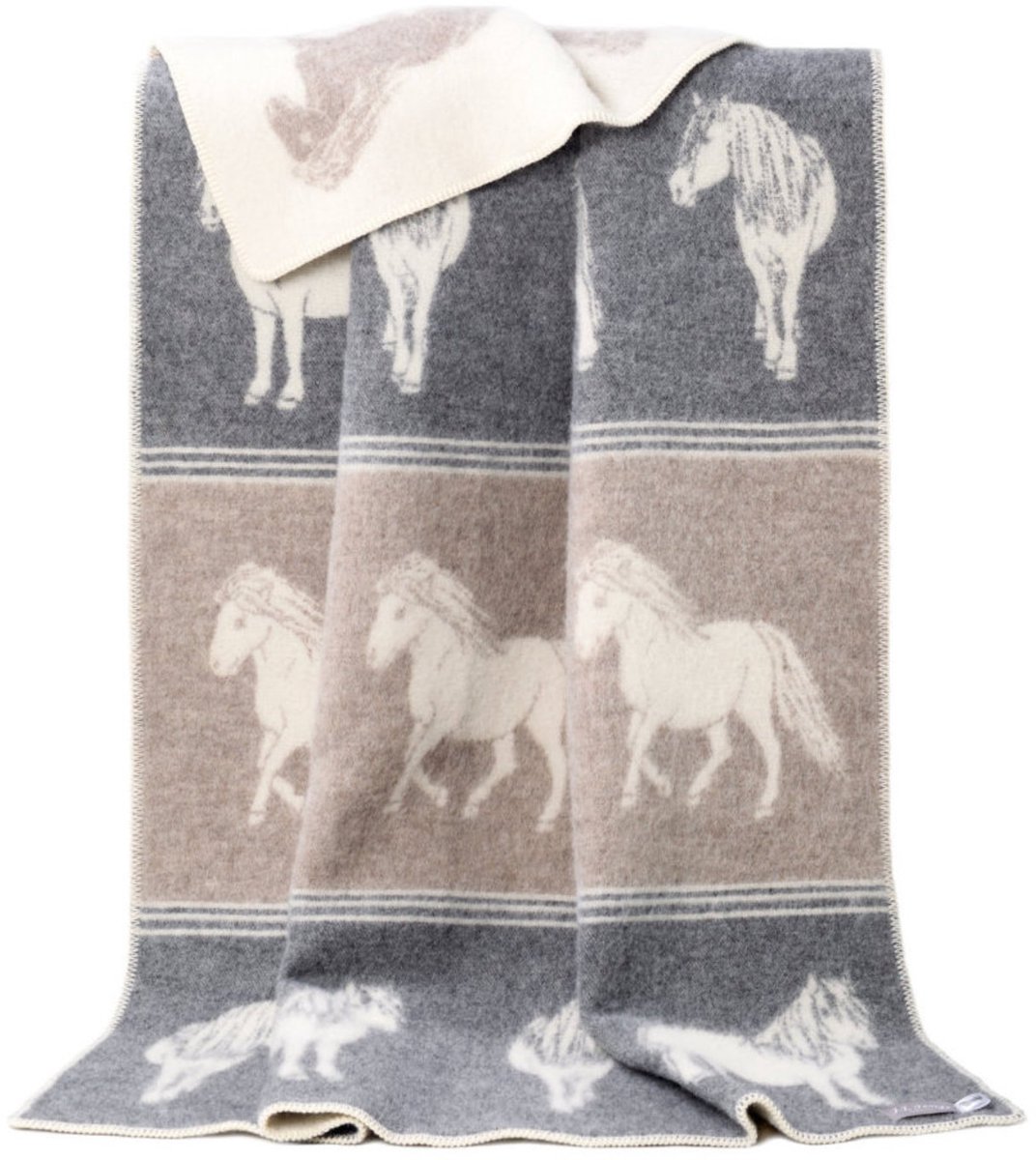 JJ Textile Wollen Deken - PONIES (Grijs Bruin) 130x180cm - Made in UK