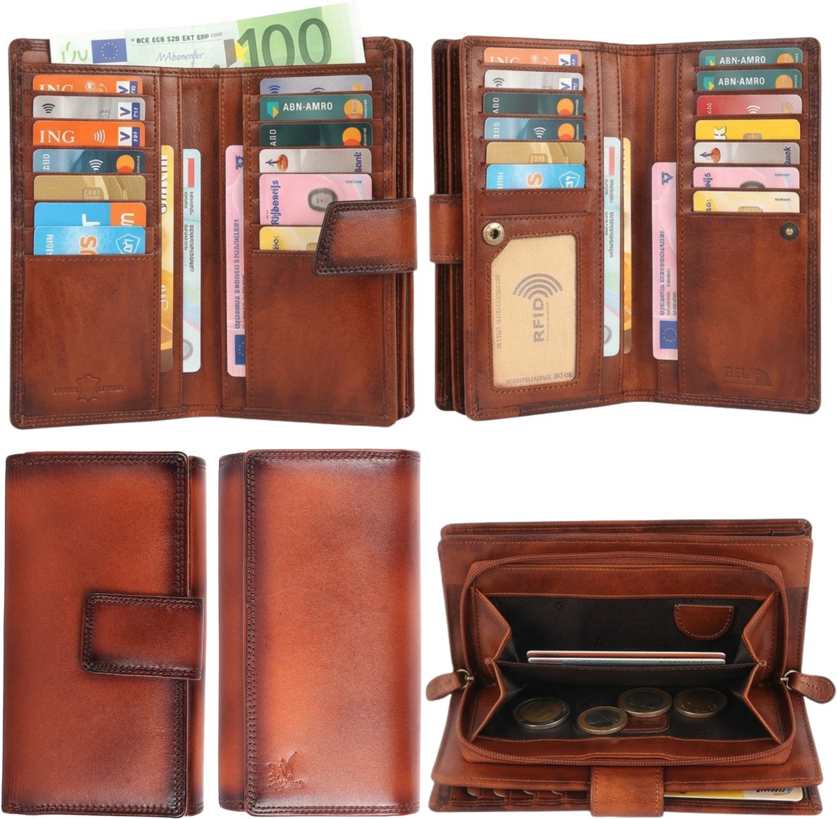DE LAMASSU® (Alina) Leren Dames Portemonnee – Echt Leer – 22 Pasjes – RFID-bescherming – Elegant & Ruim – Luxe Geschenkverpakking