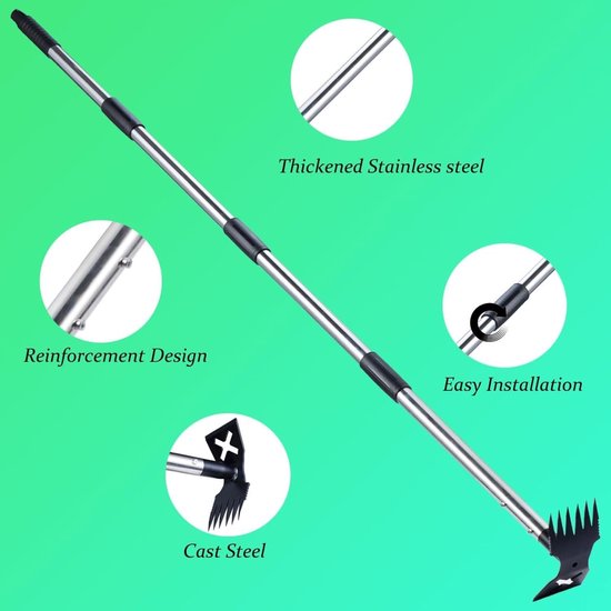 Onkruidverwijderaar Lange Steel - Tuingereedschap Hark Schoffel - Onderhoud Gazon Tuin - 2-in-1 Kop Verstelbaar - 150 cm - Zwart — afbeelding 4