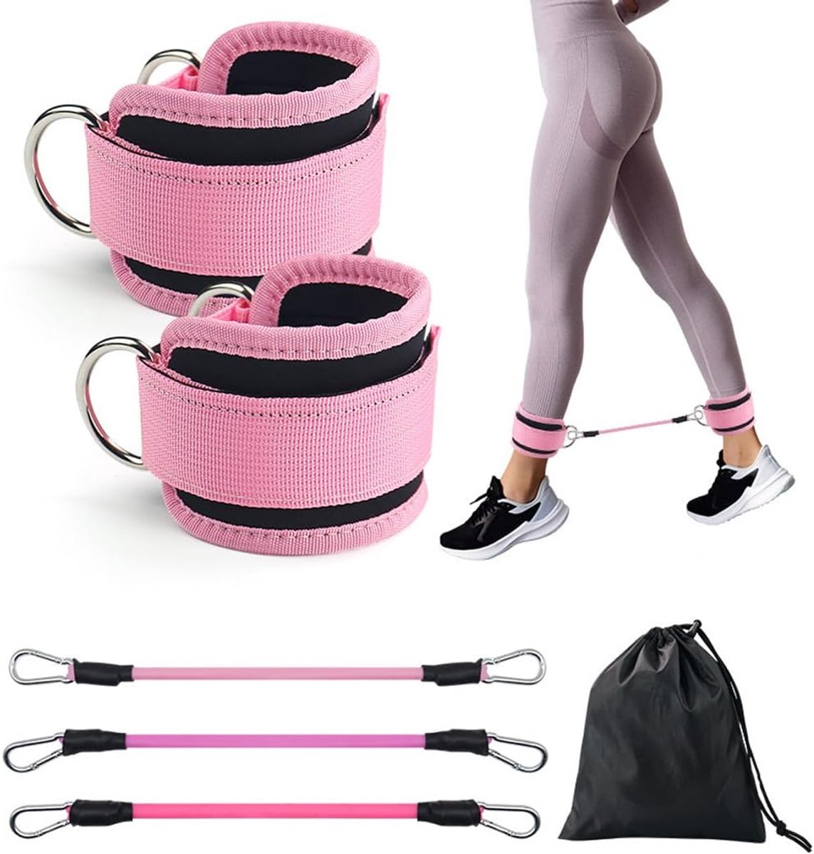 1. Enkelbanden met gewichten, te bevestigen aan fitnessapparatuur, met verstelbare banden, geschikt voor bil- en beenoefeningen in de sportschool, fitnessaccessoire.