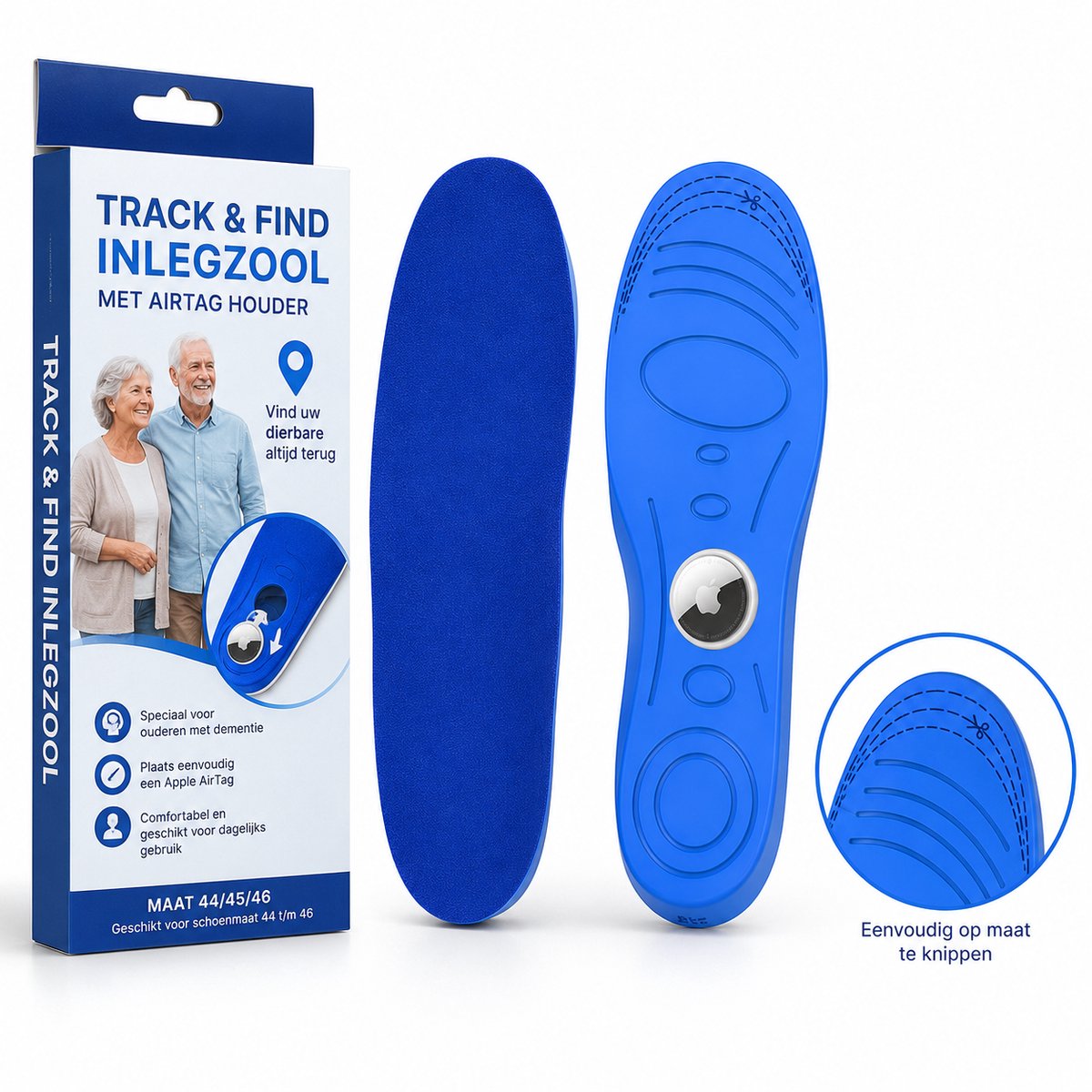 AirTag Inlegzool – GPS Tracker Schoen Zool – Geschikt voor Dementie & Ouderen – Onzichtbaar & Op Maat Knipbaar - Exclusief AirTag - 44/45/46