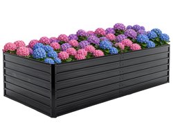 Metalen moestuinbak - Verhoogde plantenbak - Stalen bloembak - Grote kweekbak - Open bodem - Roestvrij - Weerbestendig - Zwaar staal - voor Buiten, Terras, Tuin & Balkon - voor Groenten, Bloemen & Kruiden -190x90x64cm - 1 stuk - Zwart