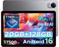 DOOGEE Tab G5 - Tablet - 20GB + 128GB (2TB TF) - 4G LTE - Android 16 - 10 inth 120Hz IPS HD - Unisoc T7200 - 7500mAh - 2 Lautsprecher - Widevine L1 - Face ID - GPS - Grijs