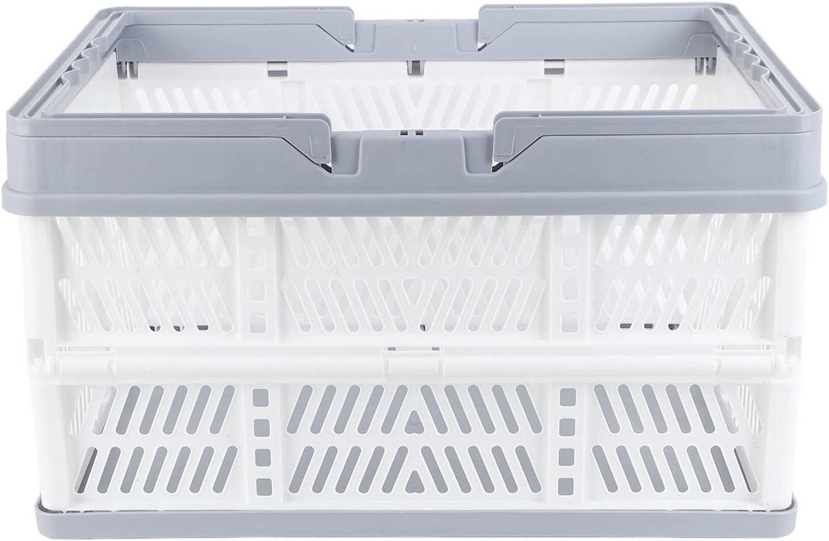 Opvouwbare mand - Draagmand opbergkrat - Boodschappen doen - Met handgrepen - 45 cm - Wit