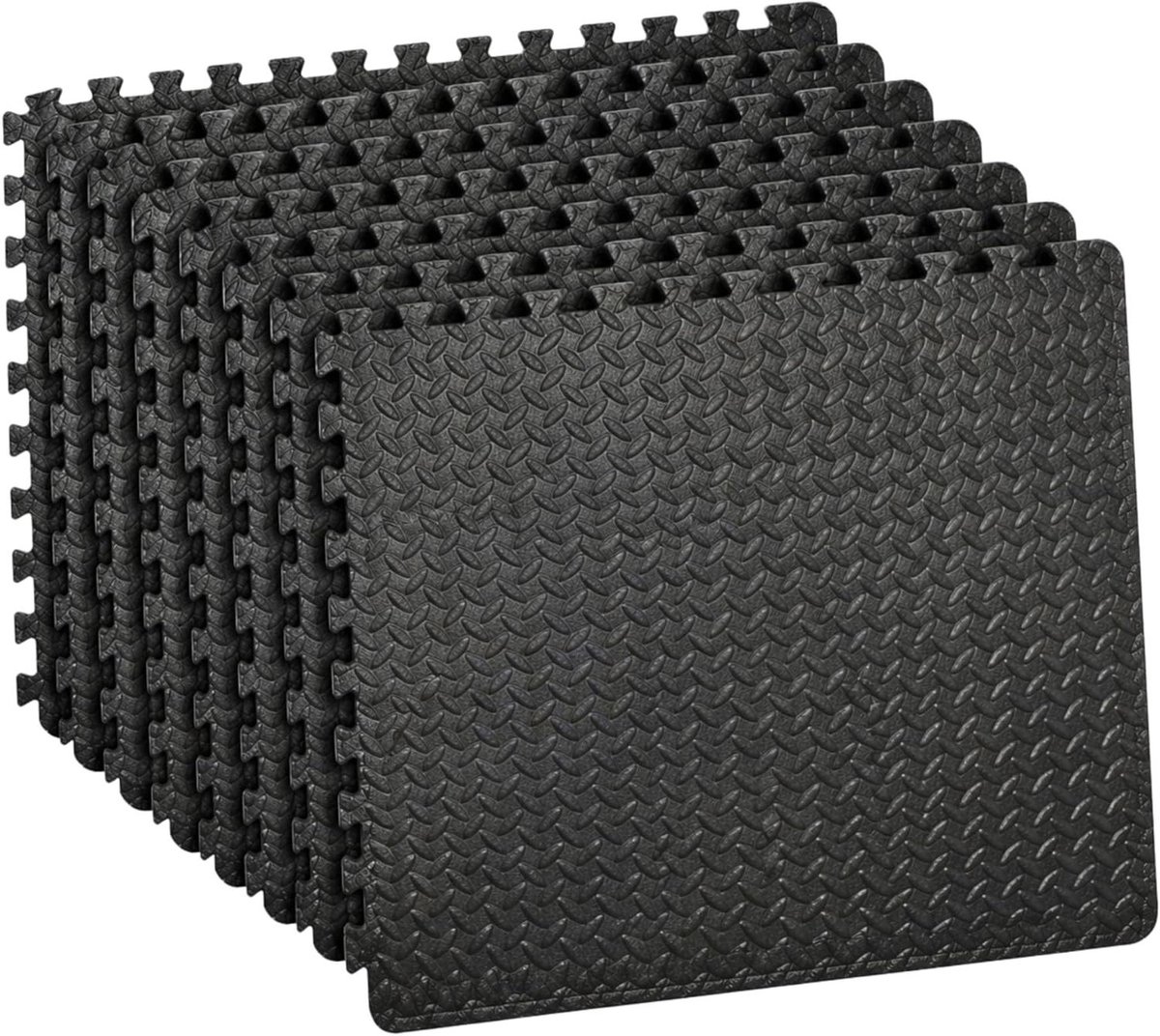 Gym Vloer Puzzelmat - In elkaar grijpende Tegels - Thuis Workout - Antislip Oppervlak - 8 Stuks 60x60cm - Zwart