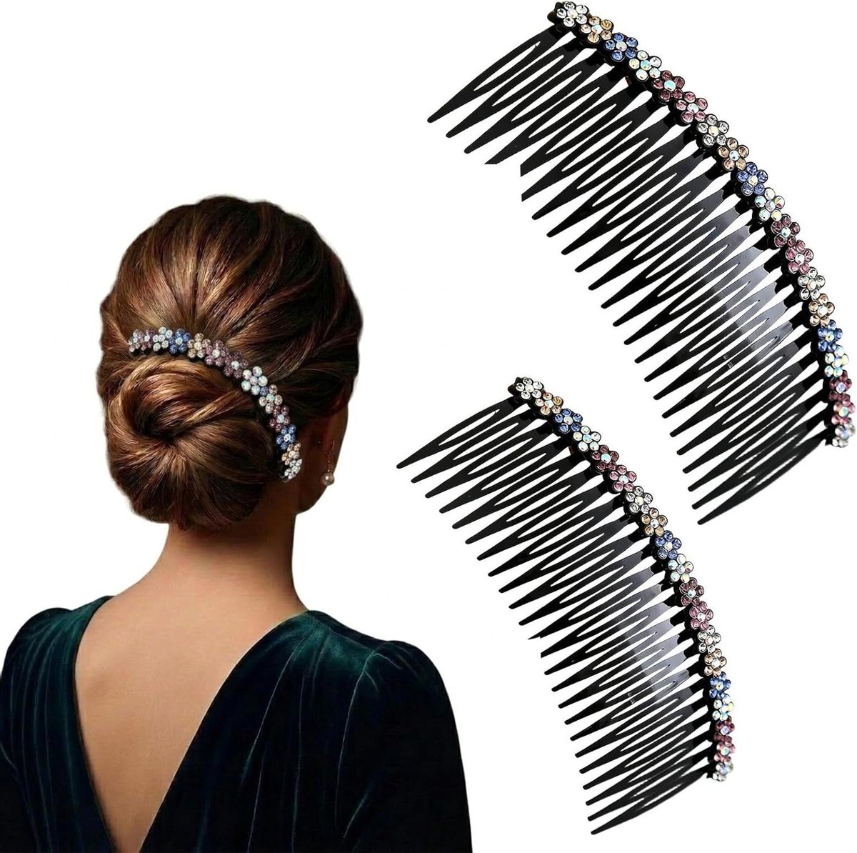 Haarkam Set - Zij Klem - Haar Styling - Kleurrijke Strass - 2 Maten - Regenboog
