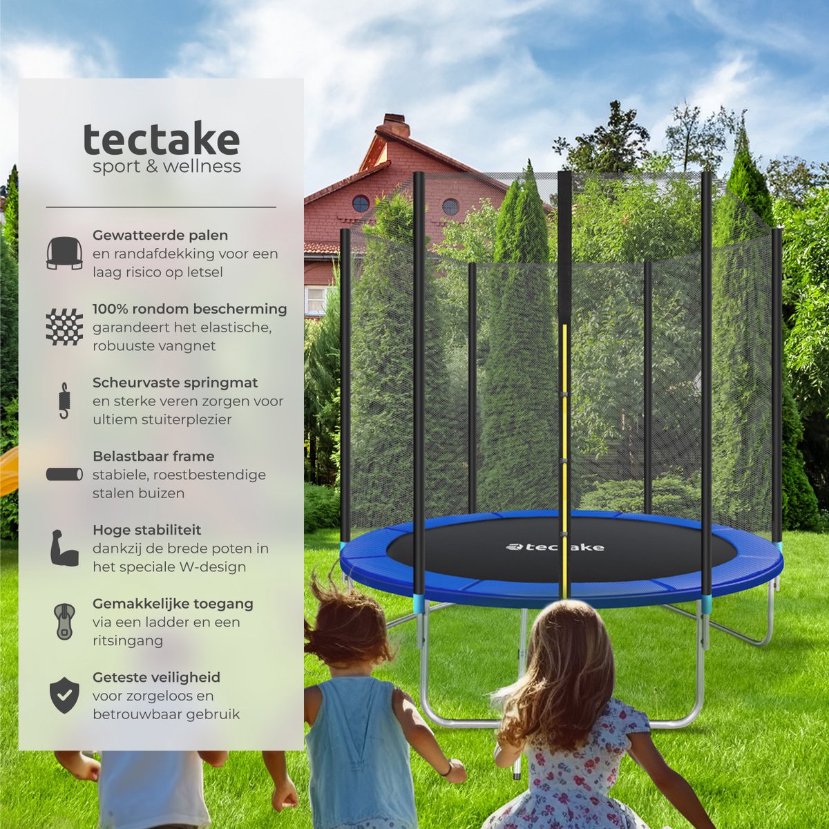 tectake® TÜV-geteste Trampoline met Veiligheidsnet - 244 cm - Kindertrampoline - Buitenspeelgoed - Sporttrampoline - Speeltoestel voor in de Tuin — afbeelding 2