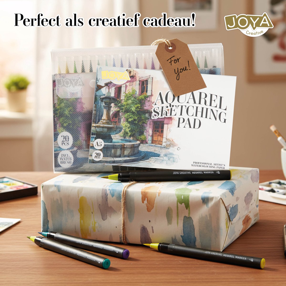 Aquarelverf Set 2in1 - Aquarel Brush Markers 20pcs & Aquarel Sketching Pad A5 - Brushpennen Waterverf - Waterbrush - Aquarel Verf Stiften - Aquarelblok A5 - Schetsboek Watercolor Papier - Creatief Tekenen & Schilderen - Joya Creative — afbeelding 5