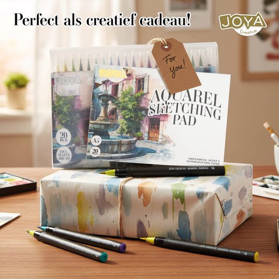 Aquarelverf Set 2in1 - Aquarel Brush Markers 20pcs & Aquarel Sketching Pad A5 - Brushpennen Waterverf - Waterbrush - Aquarel Verf Stiften - Aquarelblok A5 - Schetsboek Watercolor Papier - Creatief Tekenen & Schilderen - Joya Creative