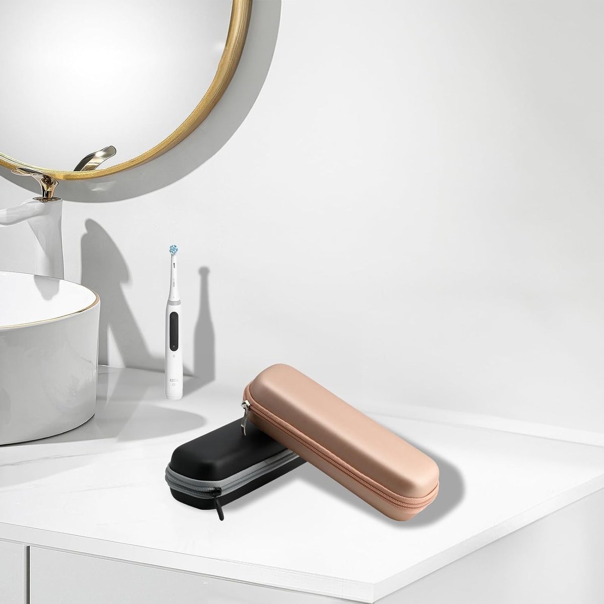 Draagbare Opbergtas voor Elektrische Tandenborstel, Harde Opbergdoos voor Reizen, Geschikt voor Oral B en Philips Sonicare (Zwart + Roségoud) — afbeelding 3