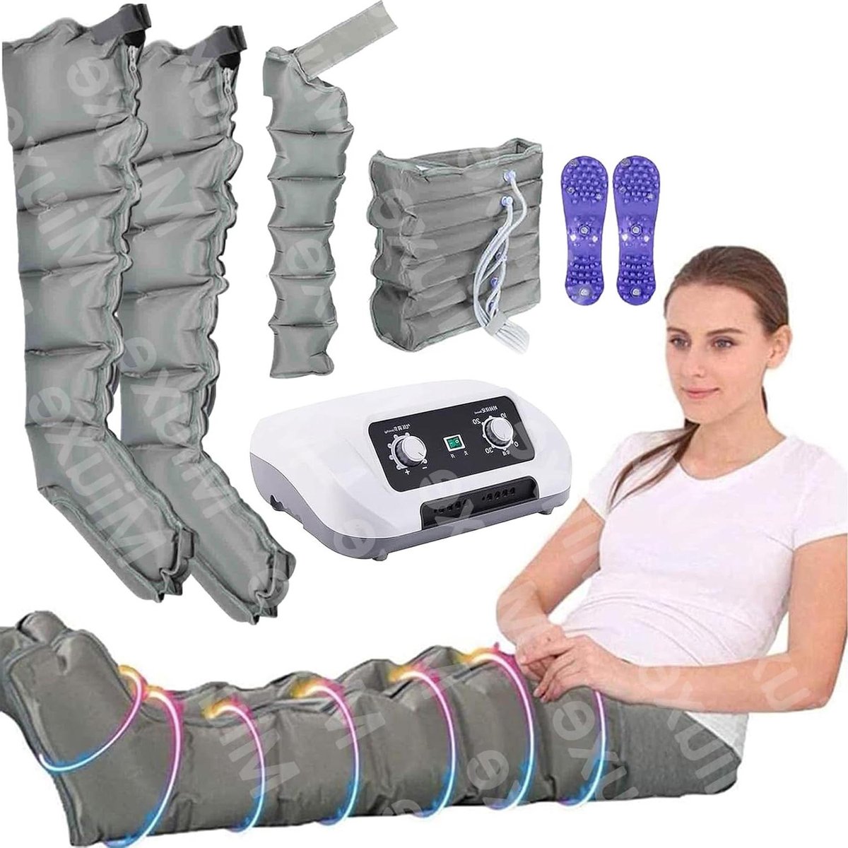 Beenmassageapparaat - Compressielaarzen - Spierherstel - 6 Kamers - 8 Intensiteitsniveaus - Grijs