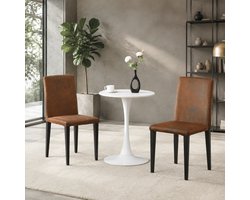 Eetkamerstoelen - Set Van 2 - PU Leer - Gestoffeerde eetkamerstoel - Eetkamerstoel - Met rugleuning - Eettafelstoel - Eetkamerstoelen - Stoel - Moderne stijl - Bruin, zwart