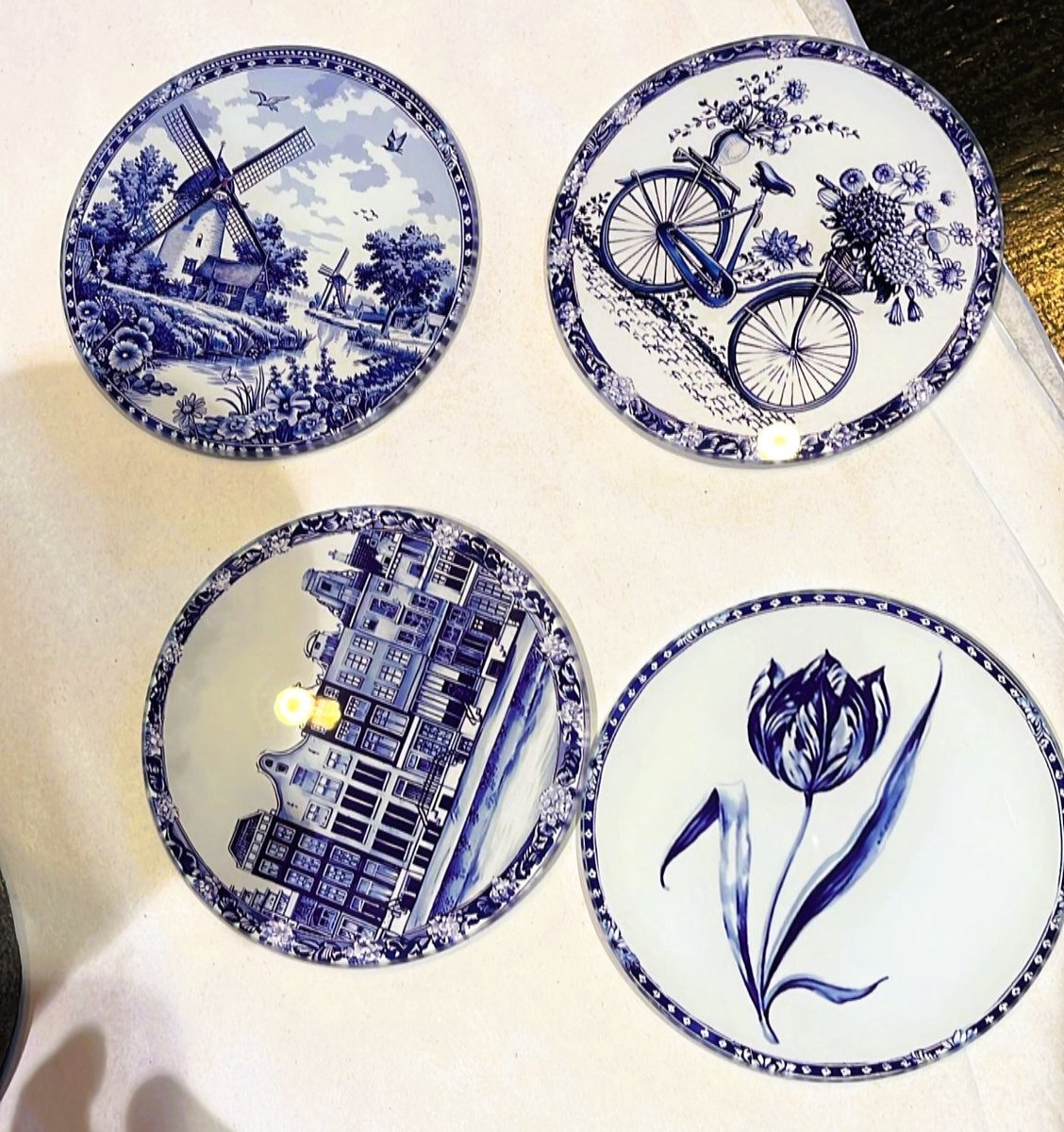 Onderzetters Typisch Hollands - Blauw - Rond - Glas - Coaster - Set van 4 in handig bakje