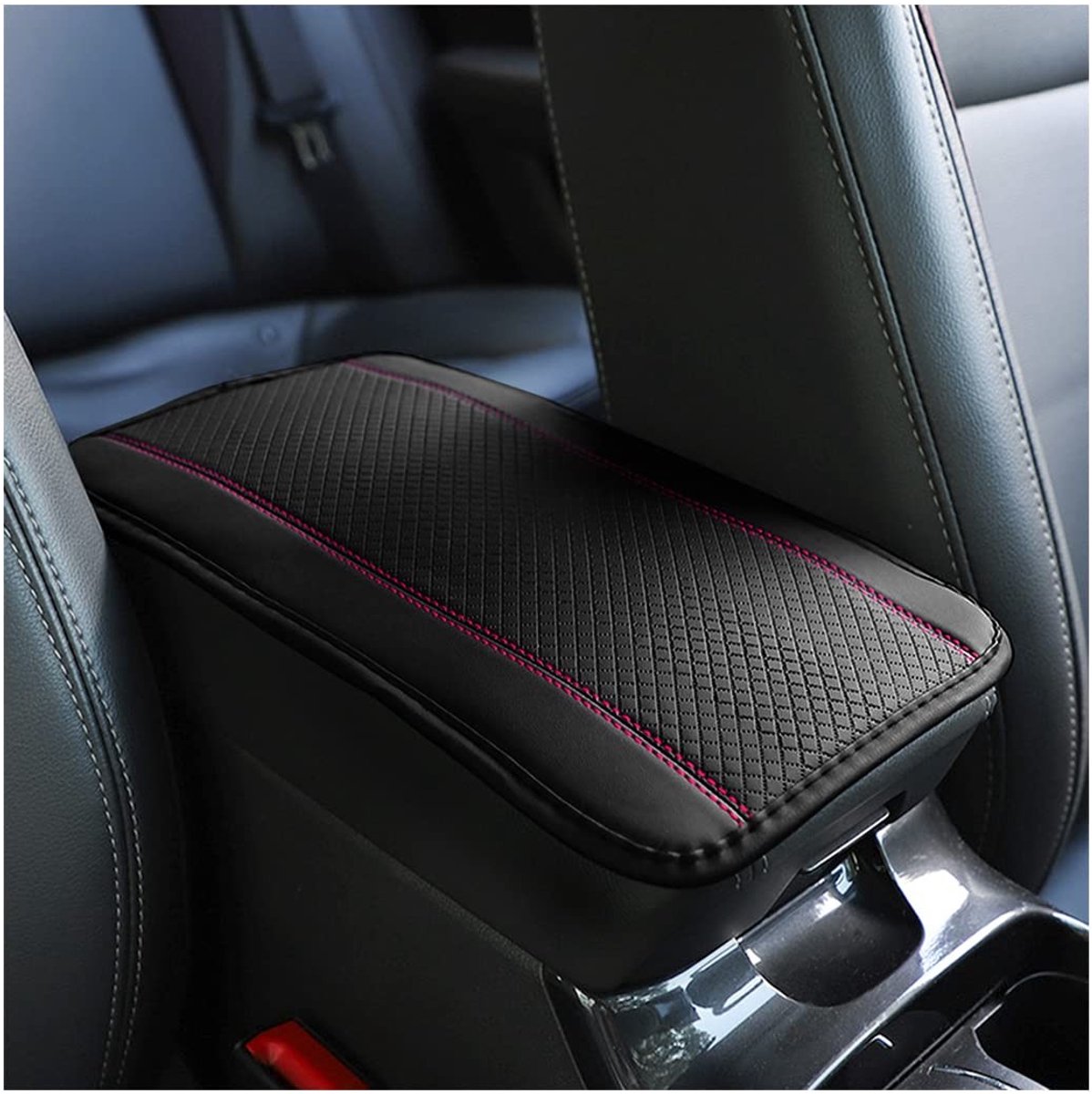 Dailygoody - Mat van de Opbergdoos Autoarmsteun - Bescherming Middenconsole - Zwart Roze - Hoogwaardig PU-leder - Accessoires voor Auto - Geschikt voo...