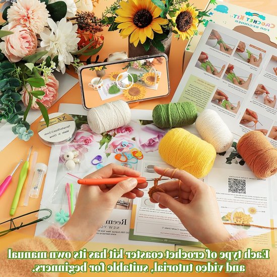 Crochet Starter Set voor Beginners met Plant Motief, Haaknaalden, DIY Projecten en Video-instructies voor Kinderen en Volwassenen — afbeelding 3
