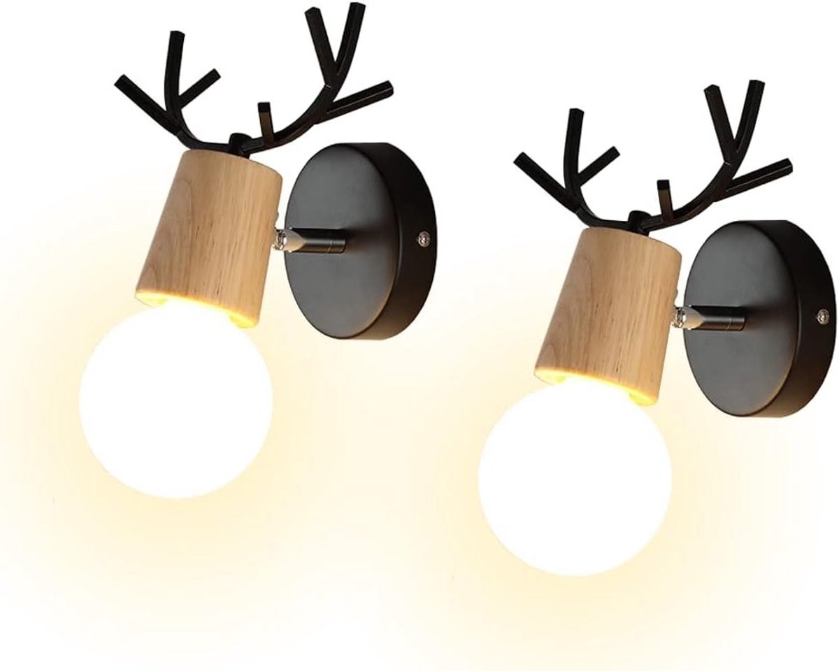 Set van 2 Wandlampen met Creatief Herten Antler Ontwerp voor Slaapkamer, Woonkamer en Hal 