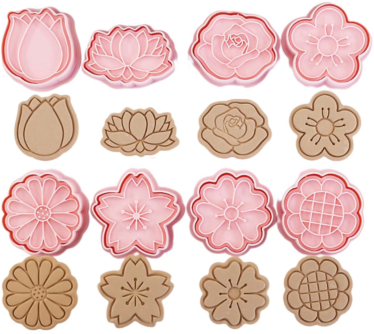 Dailygoody - Set van 8 uitsteekvormpjes - 3D-koekjessnijders - Perfect voor kinderen - Roze - Bloemenvorm - Ideaal voor koekjesdeeg - Taartbakgereedsc