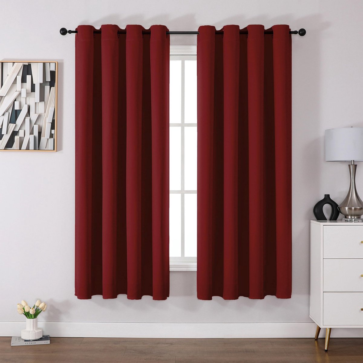 Dailygoody - OmGoods - Dailygoody - Verduisteringsgordijn - Thermogordijn - Geluiddicht - Rood - Set van 2 - Geschikt voor slaapkamer en kinderkamer - 175 x 140 cm
