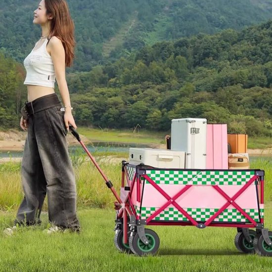 Opvouwbare Bolderkar - Strandkar Winkelkar - Buitenactiviteiten Vervoer - All-Terrain Wielen - 89x50x56-90 cm - Roze van Opvouwbare Bolderkar — afbeelding 2
