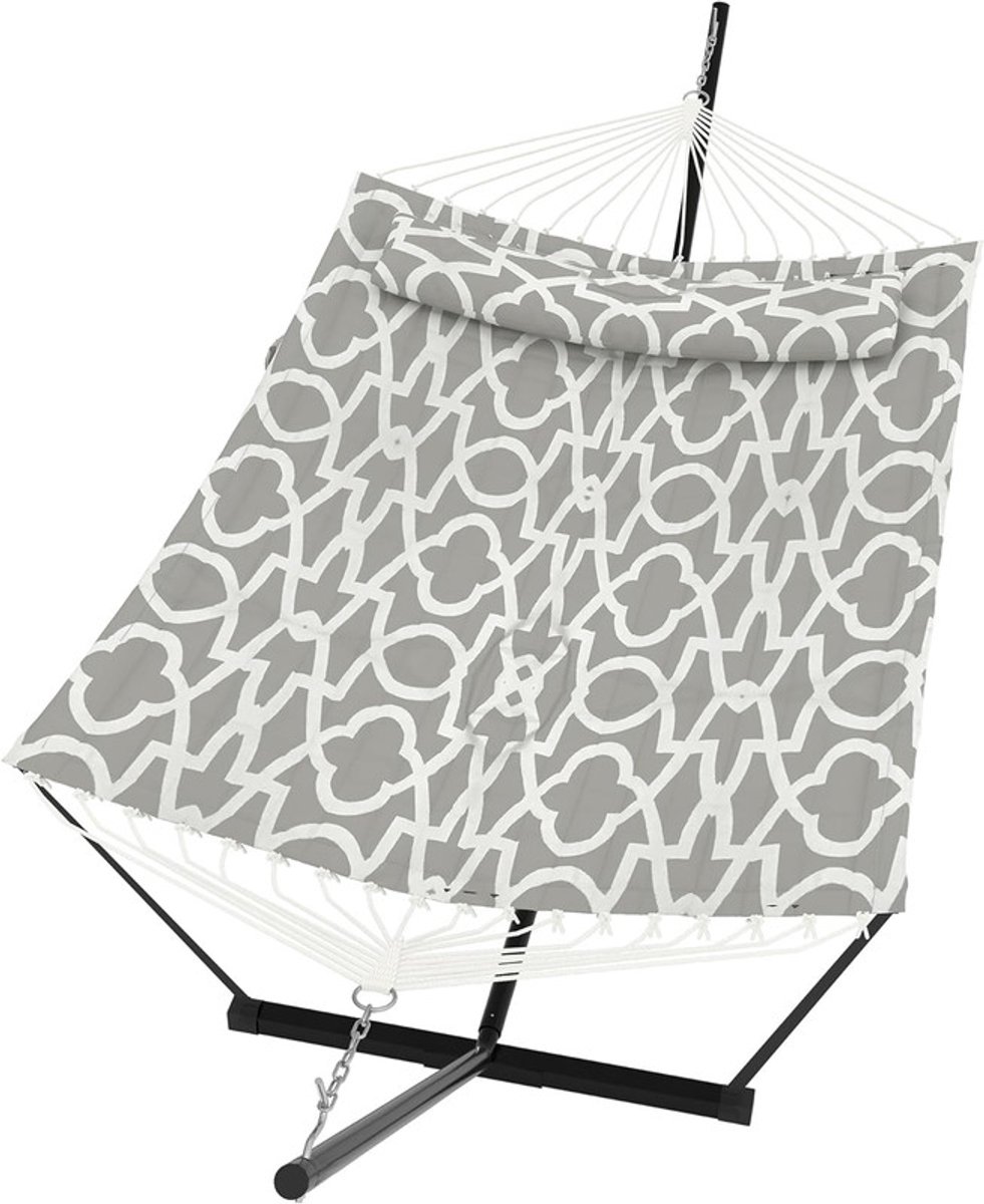 Hangmat met Standaard - 2-Persoons Hangmat - Inclusief Kussen en Balanstouw - Belastbaar tot 205 kg - Dubbele Hangmat voor Buiten - Tuin & Terras - Lichtgrijs