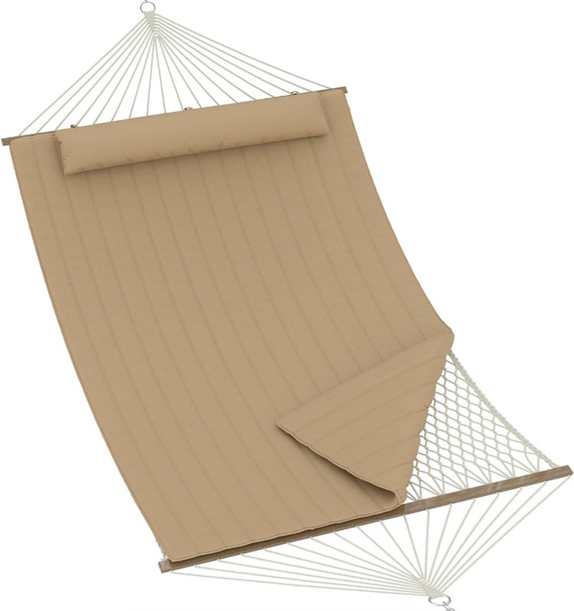2-Persoons Hangmat met Standaard - Verstelbaar Stalen Frame - Inclusief Zacht Kussen - Max. 225kg - Voor Tuin, Terras en Camping - bruin