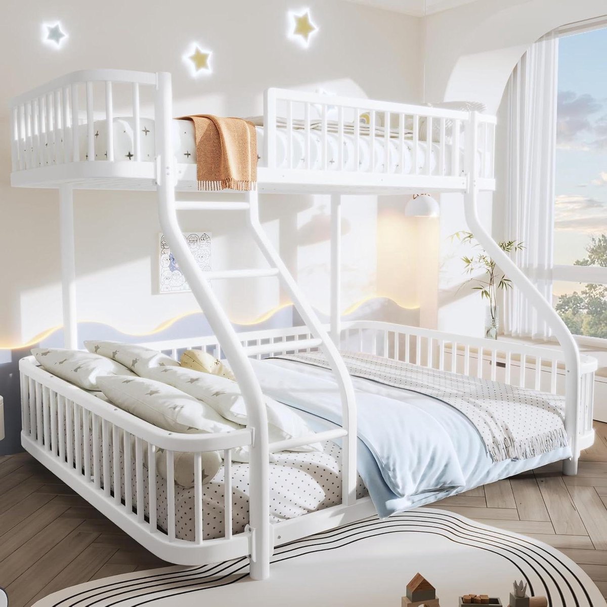 Stapelbed Kinderen - Jeugdbed IJzer - Ruimte Besparen - Veiligheidsrelingen - 90x200cm - Wit