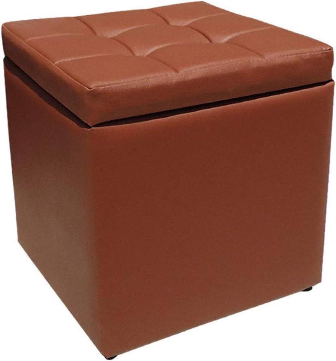 Vierkante poef - Opbergkruk voetenbank - Ruimte organiseren - Waterdicht PU-leer - 30 x 30 x 35 cm - Bruin