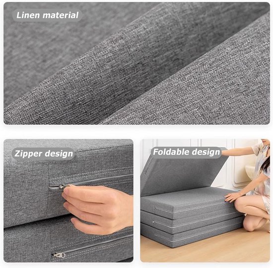 Opvouwbare Matras - Gastenbed Vloer - Extra Slaapplaats - Afneembare Hoes - 200x70x5cm - Donkergrijs — afbeelding 5