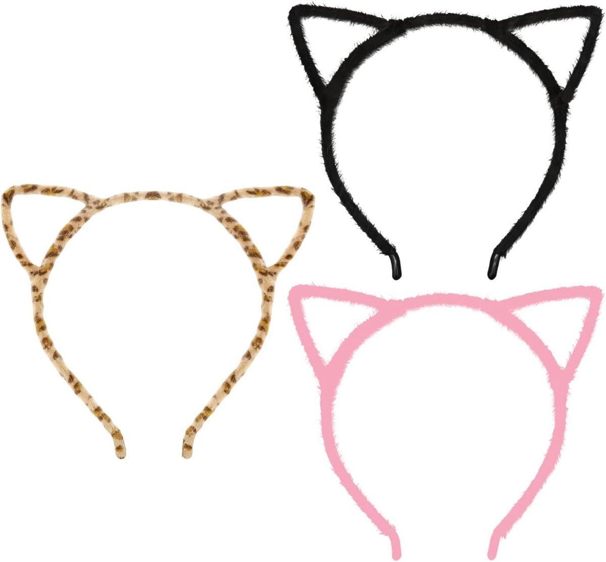 3-delige Hoofdband met Kattenoren, Halloween Accessoires voor Vrouwen, Leopardenprint en Fuzzy Oren, Perfect voor Kostuums en Feestjes