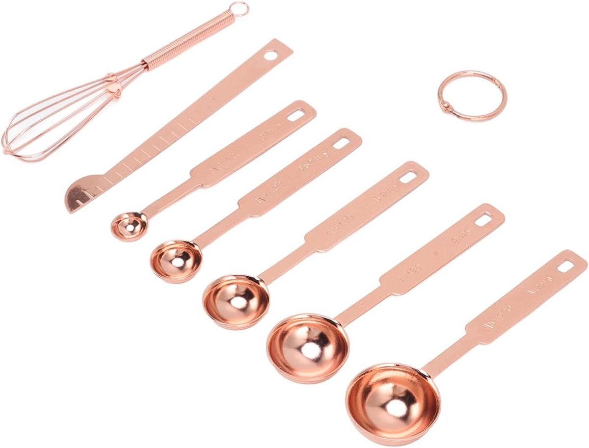 Maatlepels Set - Keukenlepels - Bakken en Koken - Stapelbaar Ontwerp - 7 Delig - Rosé Goud