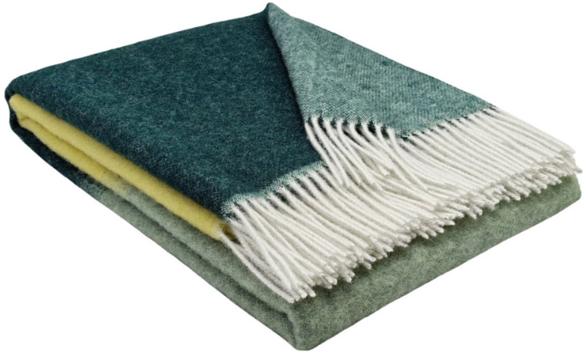 Plaids.shop® Wollen Plaid - COMO - Groen-Lichtgroen-Geel (140x200cm)