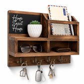 BOTC Sleutelrekje met Memobord - Sleutelrek met postvak - Sleutelhouder met Legplank en Hangrail - Hout - Wandhaken