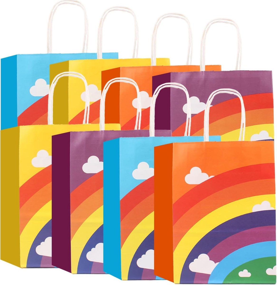 Kleurige Papieren Cadeauzakken, Set van 8, Met Handvatten, Voor Verjaardagsfeesten en Kinderfeestjes, Feestdecoratie en Cadeauverpakking