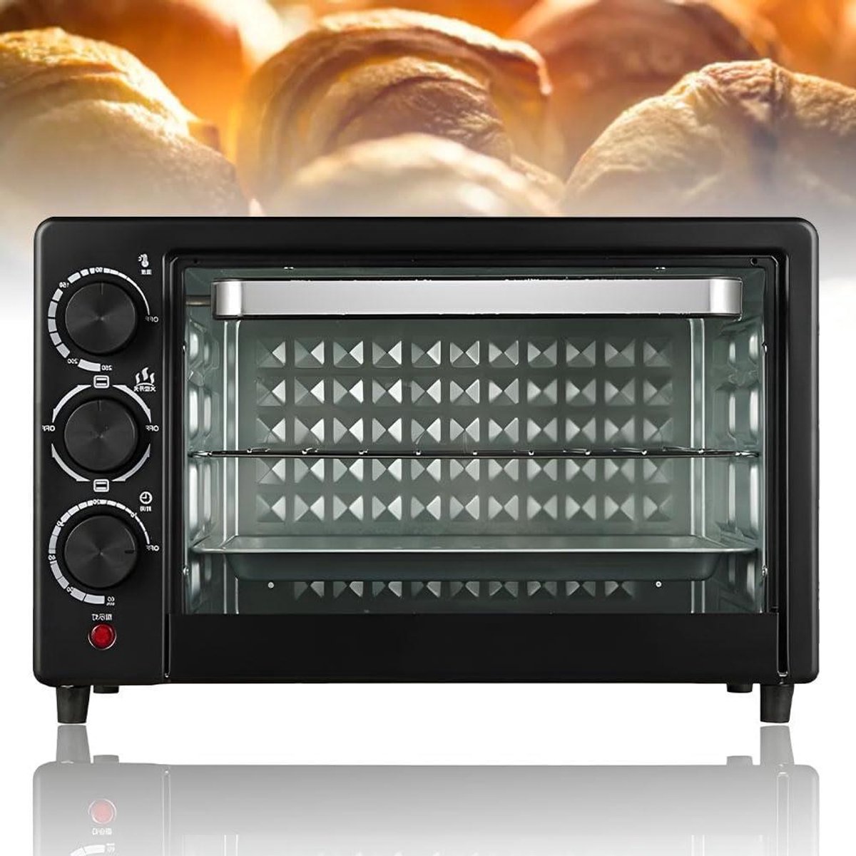 Compacte Elektrische Oven - Mini Oven Pizza - Thuis Bakken Grillen - Dubbele Buis Verwarming - 20L - Zwart