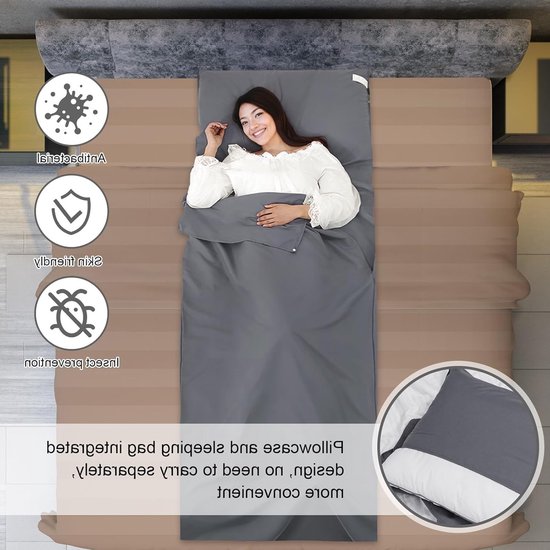 Solidchoice- Slaapzak 220 x 90 cm - Ultralichte Reisslaapzak - Compacte Slaapzak - Microvezel - Kussenvak - Opvouwbaar 26 x 21 x 1,5 cm - Reislaken van Solidchoice — afbeelding 5