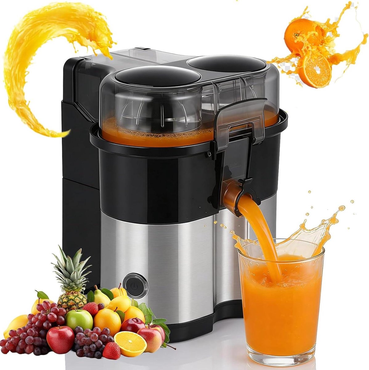 Elektrische Citruspers - Automatische Sapcentrifuge - Vers Sap Maken - Ingebouwde Fruitsnijder - 100W - Zilver