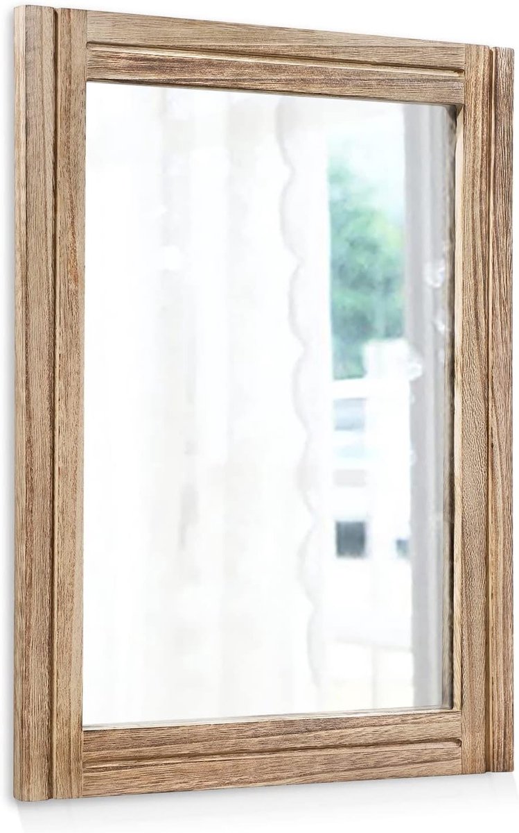 Rustieke Wandspiegel met Houten Frame voor Slaapkamer en Badkamer - Decoratieve Rechthoekige Spiegel voor Landelijke Interieurs