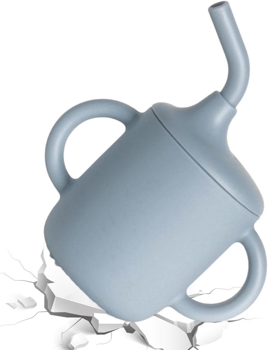 Kinder Drinkbeker - Beker met Rietje - Zelfstandig Drinken - Lekvrij en Valbestendig - 180 ml - Donkerblauw