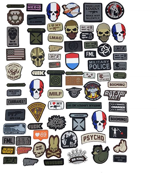 Zak assortie PVC emblemen 75 stuks