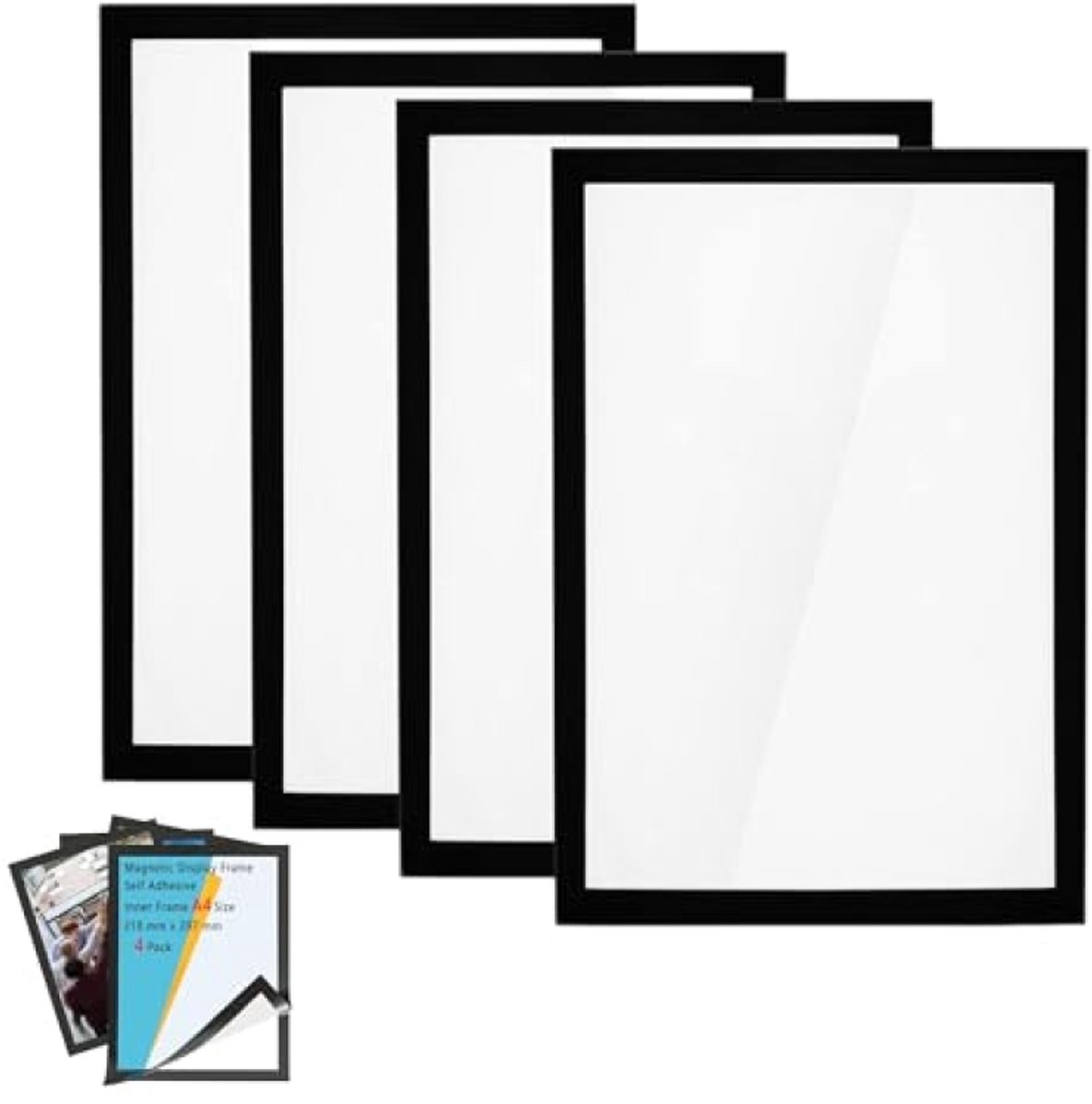 PromoHome 4 stuks magneetlijsten A4, zelfklevende magnetische fotolijsten 32,5 x 23,8 cm - voor wanddecoratie en informatie