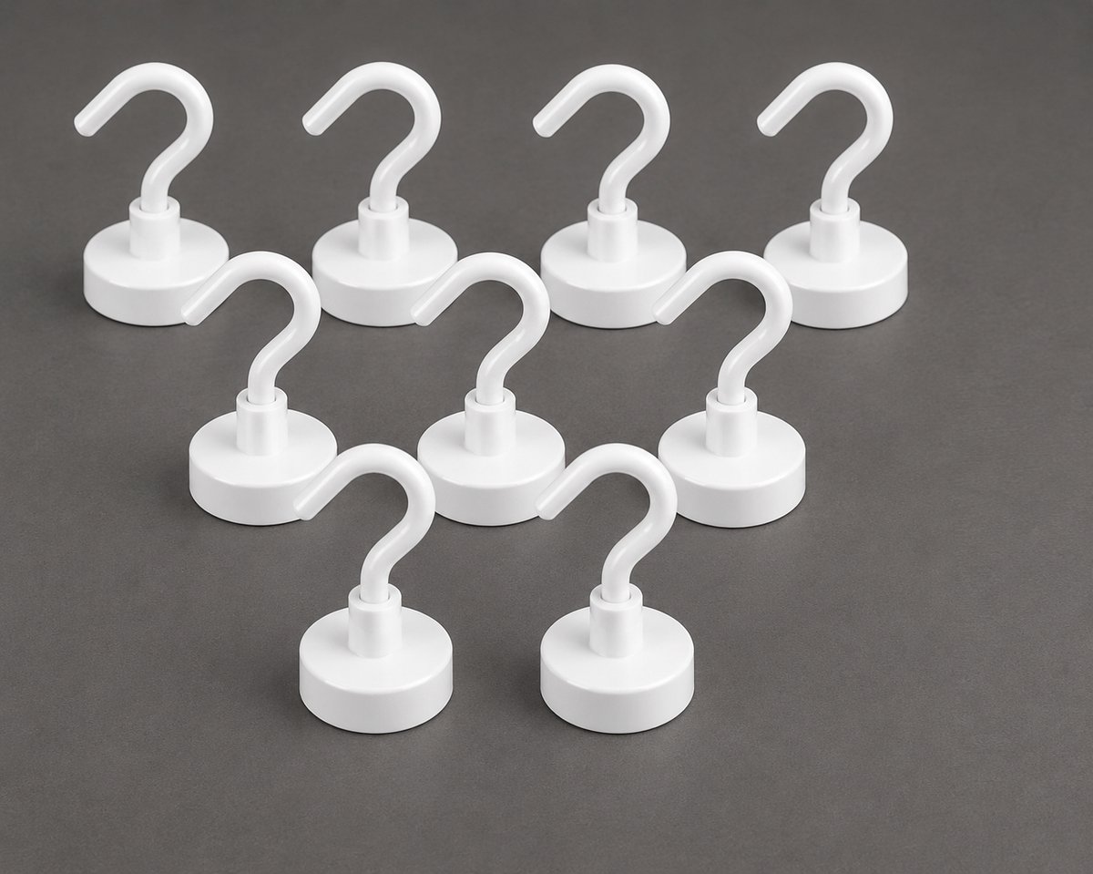 MONTKIARA Magneethaken Wit 10 kg - Extra Sterke Neodymium Haken voor Barbecue & Werkplaats - Set van 10 Stuks