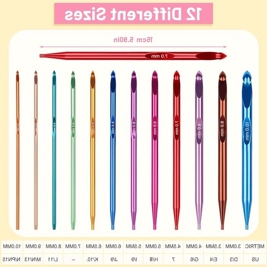 Interchangeable Tunisian Haaknaalden Set met Kabel, 12 Maten van 3mm tot 10mm, Ideaal voor Afghaanse Dekens en Creatief Haken — afbeelding 4