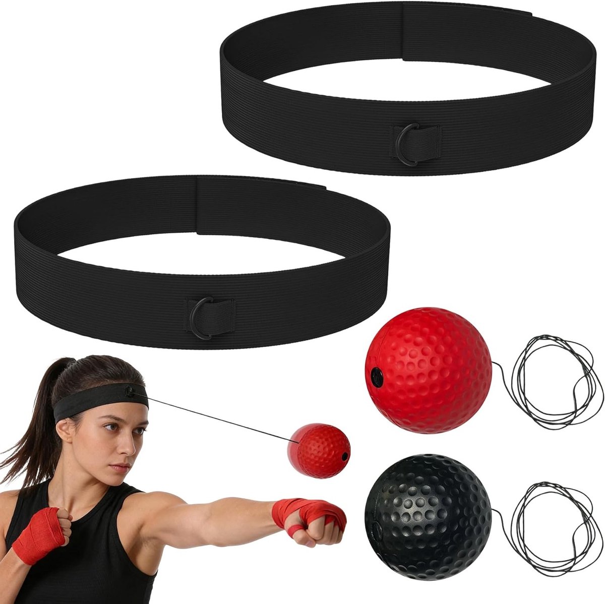 Reflecterende bokstraining set met 2 ballen en 1 verstelbare hoofdband voor verbeterde hand-oog coördinatie, snelheid en behendigheid