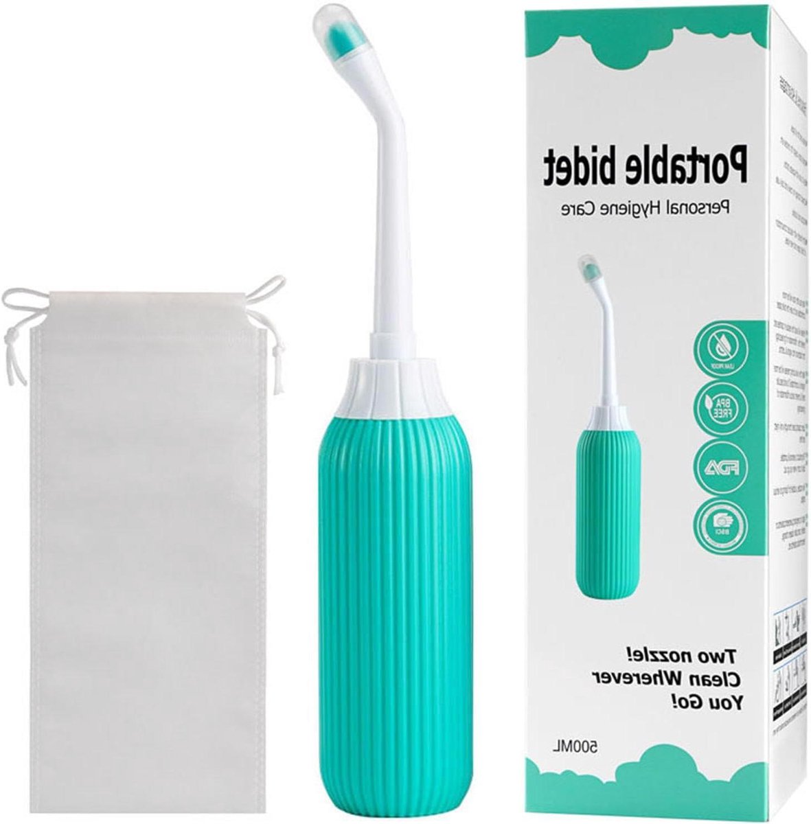 Draagbaar Bidet Fles - Peri Fles Douche - Persoonlijke Hygiëne - Dubbele Mondstukken - 500 ml - Groen