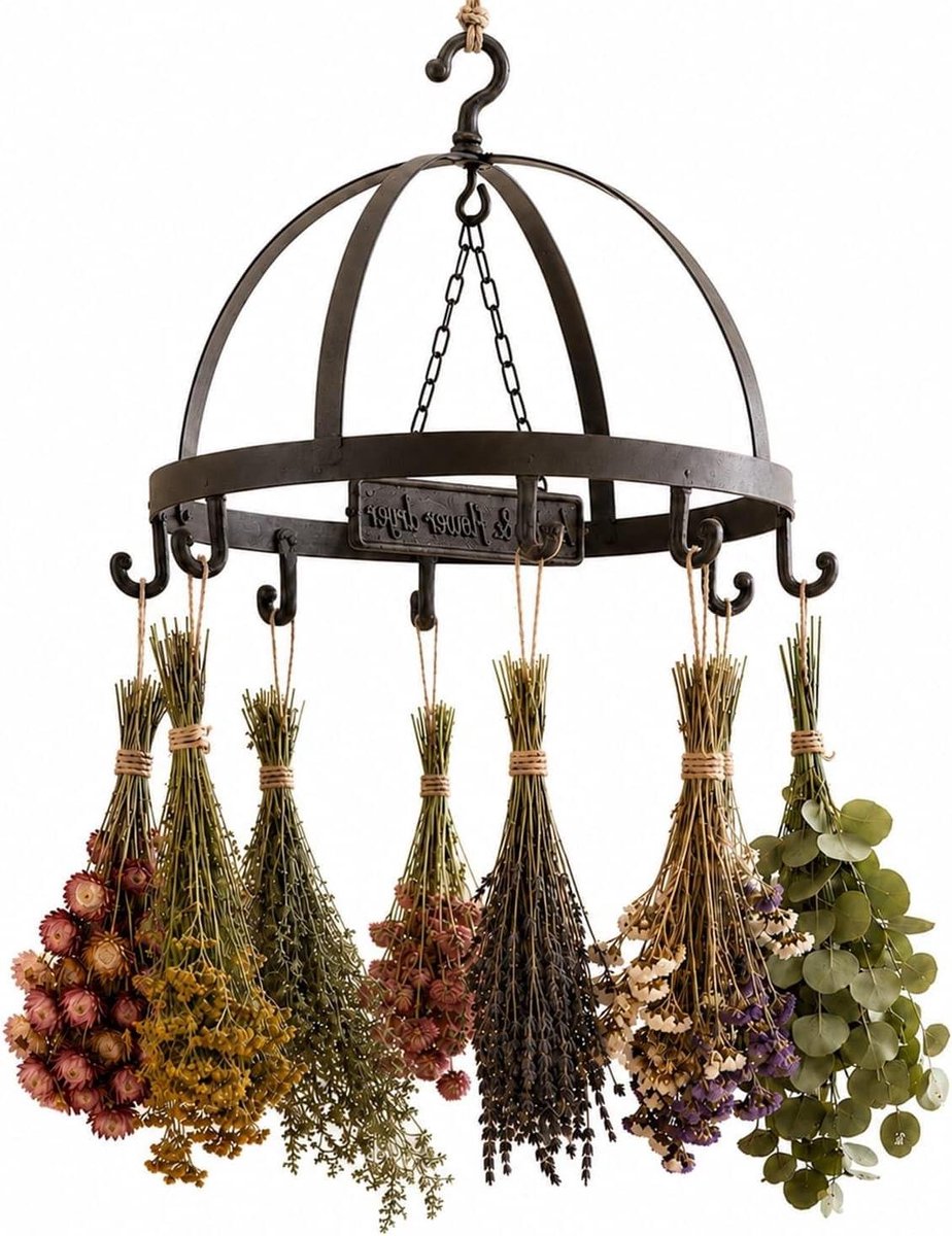 Kruidendroger Hangend - Bloemen Droogrek - Kruiden Drogen - Gietijzer Met Haken - 37 cm Breed - Antiekbruin