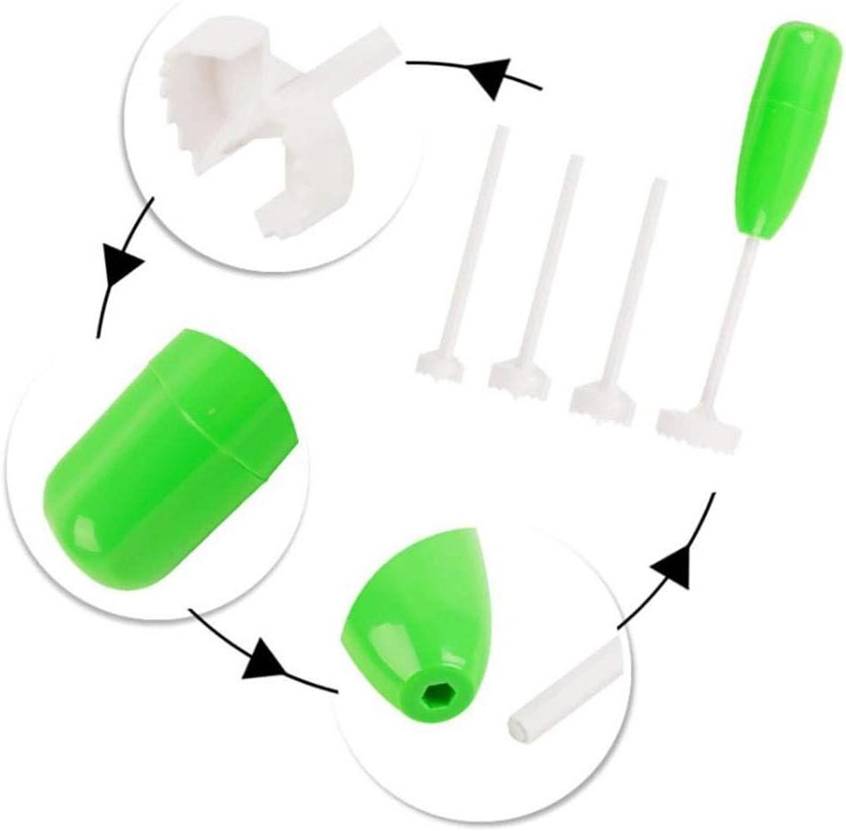 Groente Fruit Boor Set - Ontkerner Spiraalsnijder - Keuken Voorbereiding - Vervangbare Koppen - 4 Stuks - Wit Groen