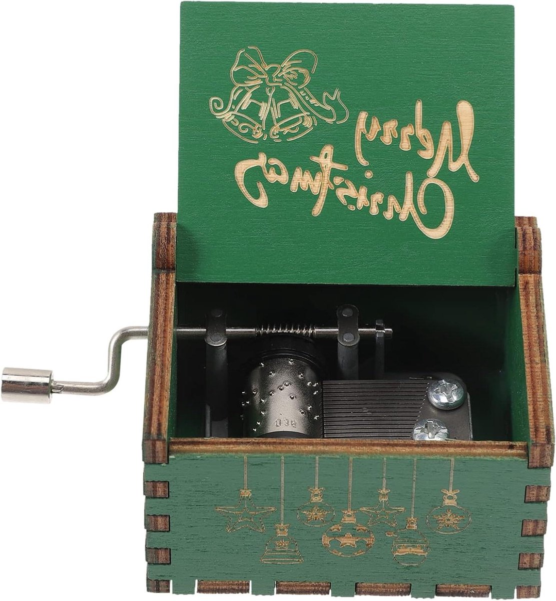 Kerst Muziekdoos - Muziekdoosje Hout - Feestdagen Decoratie - Handzwengel Mechanisme - 6.4 x 5.2 cm - Houtkleur